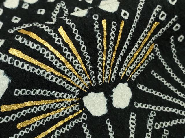 平和屋本店●極上 振袖 絞り 枝垂れ花 松葉 黒地 金彩 鈴乃屋扱い 逸品 DZAC0523kh6
