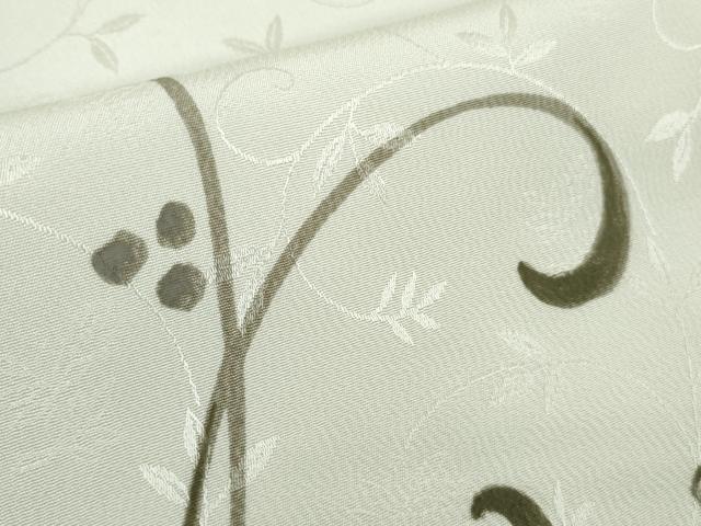 平和屋着物▽極上 小紋 単衣 地紋起こし 花唐草文 灰黄緑色地 逸品 DZAC0532kh6