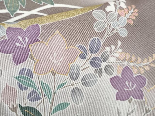 平和屋本店●極上 訪問着 刺繍 吉祥花文 黒橡色地 暈し染め 金彩 逸品 DZAC0546kh6