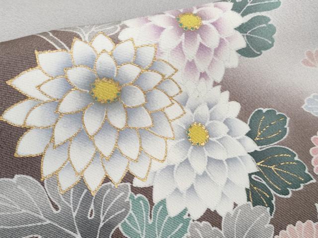 平和屋本店●極上 訪問着 刺繍 吉祥花文 黒橡色地 暈し染め 金彩 逸品 DZAC0546kh6