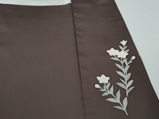 平和屋本店●極上 訪問着 刺繍 吉祥花文 黒橡色地 暈し染め 金彩 逸品 DZAC0546kh6