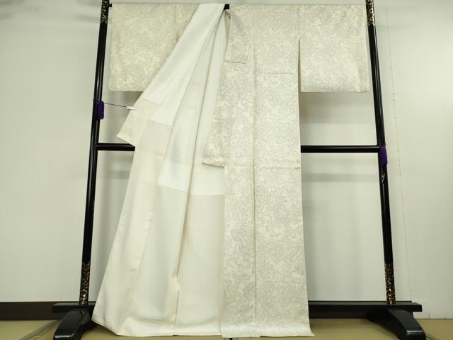 平和屋本店●極上 ジャパンオートクチュール 渡辺雪三郎 小紋 牡丹唐草文 象牙色地 逸品 DZAC0548kh6