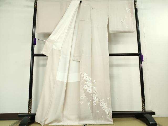 平和屋本店●極上 中国三大刺繍 スワトウ刺繍 汕頭刺繍 総手刺繍 訪問着 胡蝶蘭 灰梅色地 金糸 逸品 DZAC0550kh6