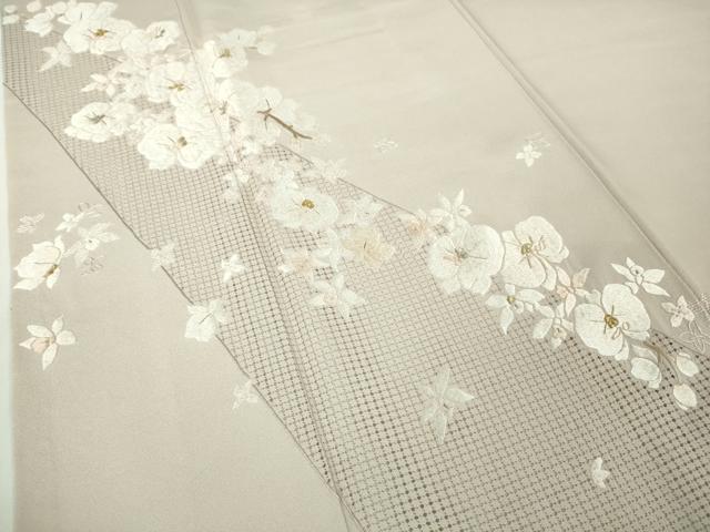 平和屋本店●極上 中国三大刺繍 スワトウ刺繍 汕頭刺繍 総手刺繍 訪問着 胡蝶蘭 灰梅色地 金糸 逸品 DZAC0550kh6