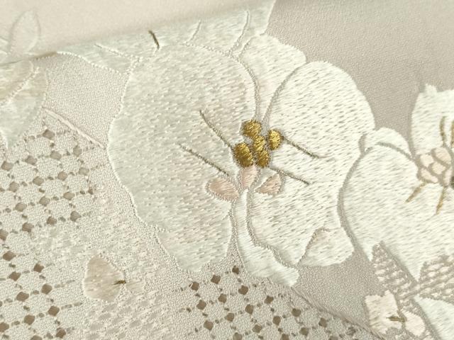 平和屋本店●極上 中国三大刺繍 スワトウ刺繍 汕頭刺繍 総手刺繍 訪問着 胡蝶蘭 灰梅色地 金糸 逸品 DZAC0550kh6
