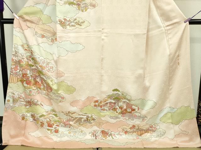平和屋本店●極上 皇室献上作家 藤井寛 訪問着 駒刺繍 雲取御所車花文 金彩 ロング丈 逸品 未使用 DZAC0555kh6