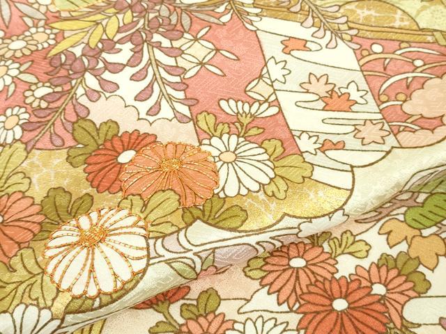 平和屋本店●極上 皇室献上作家 藤井寛 訪問着 駒刺繍 雲取御所車花文 金彩 ロング丈 逸品 未使用 DZAC0555kh6