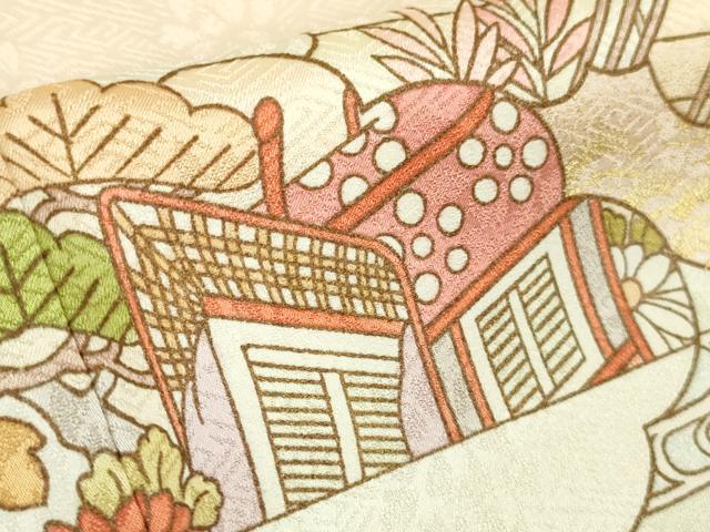 平和屋本店●極上 皇室献上作家 藤井寛 訪問着 駒刺繍 雲取御所車花文 金彩 ロング丈 逸品 未使用 DZAC0555kh6