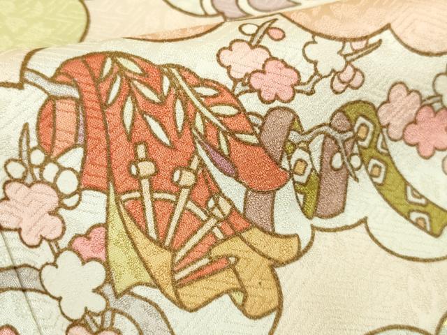 平和屋本店●極上 皇室献上作家 藤井寛 訪問着 駒刺繍 雲取御所車花文 金彩 ロング丈 逸品 未使用 DZAC0555kh6