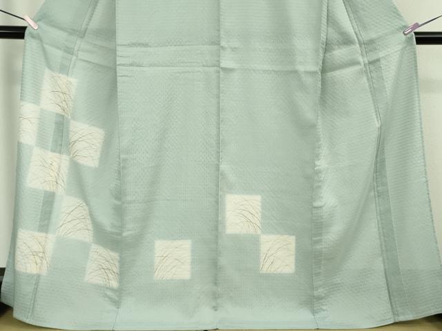 平和屋本店*極上 夏物 京の名門 友禅 染の北川 訪問着 銀駒刺繍 露芝文 伊と幸 秘色色地 反端付き 逸品 未使用 DZAC0559kh6