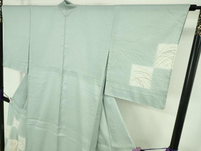 平和屋本店*極上 夏物 京の名門 友禅 染の北川 訪問着 銀駒刺繍 露芝文 伊と幸 秘色色地 反端付き 逸品 未使用 DZAC0559kh6