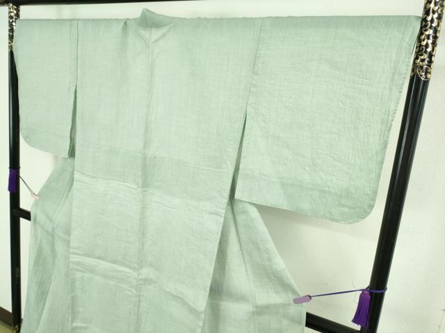 平和屋着物*極上 夏物 本場小千谷ちぢみ 麻 ひでや工房謹製 色無地 錆青磁色 逸品 DZAC0567kh6