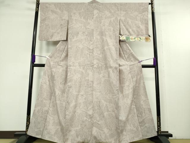 平和屋本店●極上 本場結城紬 重要無形文化財 奥順謹製 100亀甲 楼閣風景 枯野色地 証紙付き 逸品 DZAC0570kh6