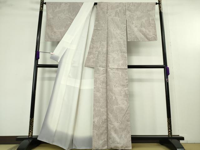 平和屋本店●極上 本場結城紬 重要無形文化財 奥順謹製 100亀甲 楼閣風景 枯野色地 証紙付き 逸品 DZAC0570kh6