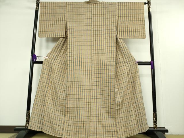 平和屋本店▽極上 国指定無形文化財 丹波布 単衣 格子 正絹・綿 逸品 未使用 DZAC0573kh6