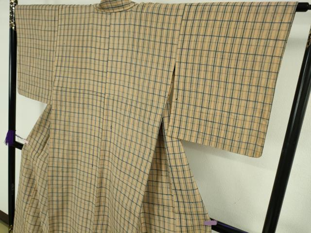 平和屋本店▽極上 国指定無形文化財 丹波布 単衣 格子 正絹・綿 逸品 未使用 DZAC0573kh6