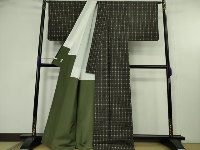 平和屋本店●極上 本場琉球花織 紬 大城永光作 黒地 証紙付き 逸品 DZAC0575kh6