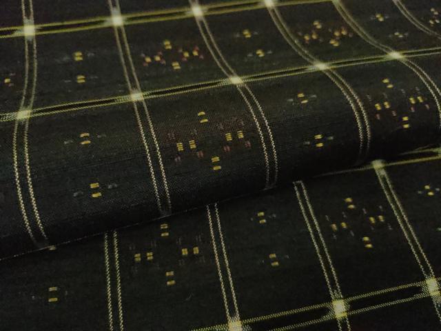 平和屋本店●極上 本場琉球花織 紬 大城永光作 黒地 証紙付き 逸品 DZAC0575kh6