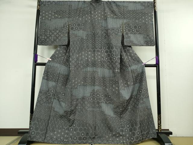平和屋本店●極上 小紋 紬地 刺し子 総刺繍 名物裂 逸品 DZAC0576kh6