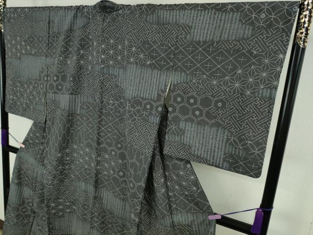平和屋本店●極上 小紋 紬地 刺し子 総刺繍 名物裂 逸品 DZAC0576kh6