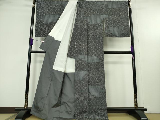 平和屋本店●極上 小紋 紬地 刺し子 総刺繍 名物裂 逸品 DZAC0576kh6