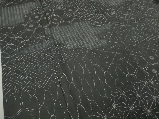 平和屋本店●極上 小紋 紬地 刺し子 総刺繍 名物裂 逸品 DZAC0576kh6
