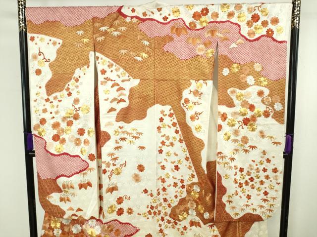 平和屋本店●最高級 十七代京屋林蔵 振袖・長襦袢(無双仕立て)セット 駒刺繍 草木染 絞り 吉祥花文 金彩 共箱付き 逸品 DZAC0598kh6