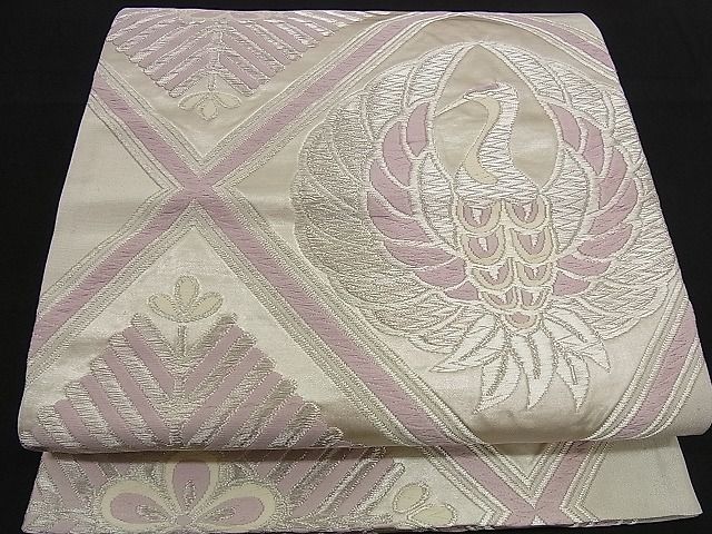 平和屋着物■六通柄袋帯 唐織 若松葉鶴文 銀糸 逸品 n-ea0236