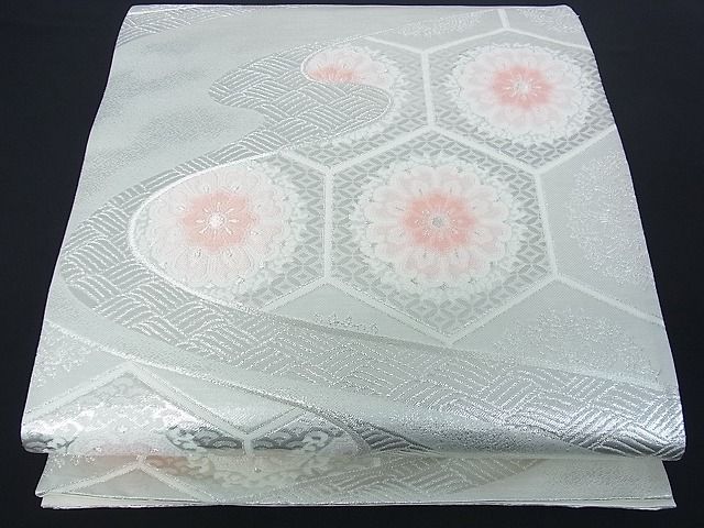 平和屋着物■六通柄袋帯 正倉院吉祥花文 銀糸 逸品 et1286