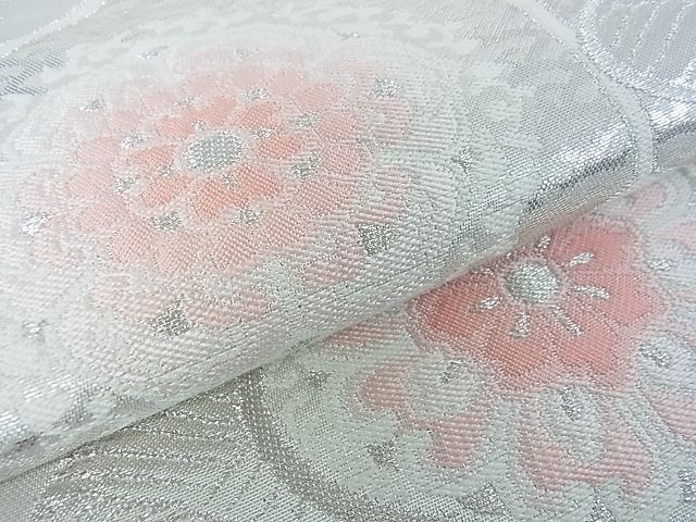 平和屋着物■六通柄袋帯 正倉院吉祥花文 銀糸 逸品 et1286