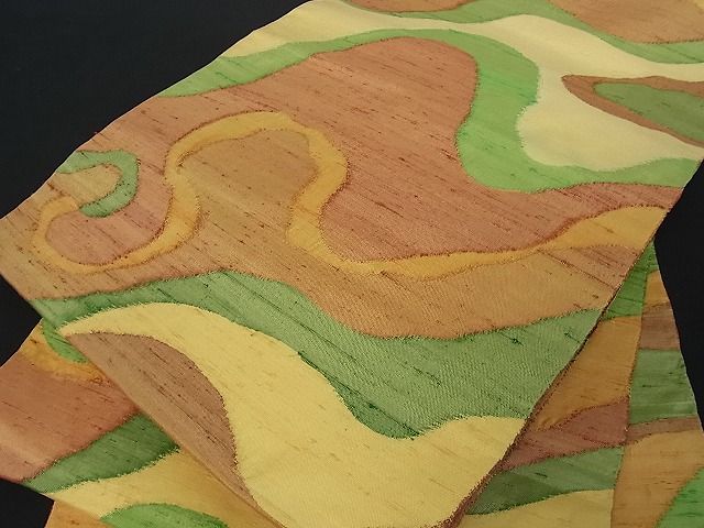 平和屋着物■六通柄袋帯 紬地 よろけ縞 逸品 et1287