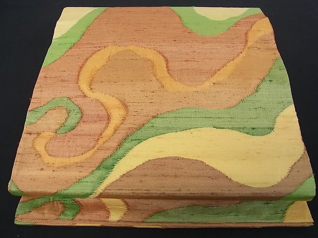 平和屋着物■六通柄袋帯 紬地 よろけ縞 逸品 et1287