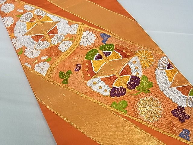 平和屋着物■六通柄袋帯 唐織 竹花蝶文 金銀糸 逸品 ev1156