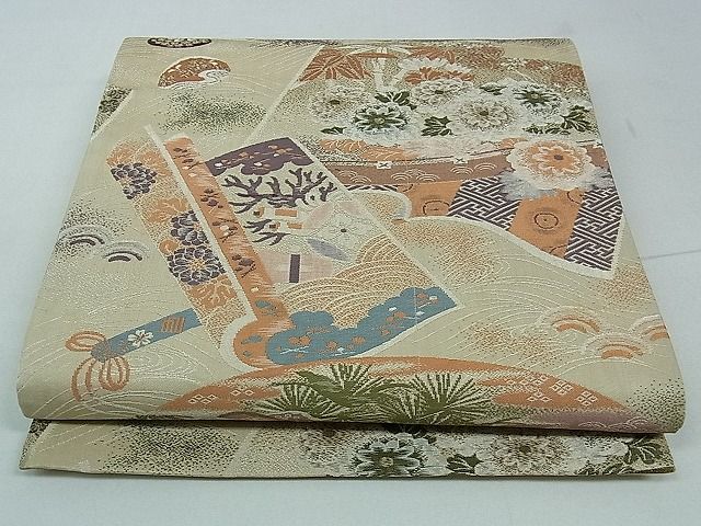 平和屋着物■全通柄袋帯 草花絵巻文 逸品 ev1207