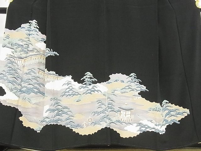 平和屋着物■豪華黒留袖 風景松文 金彩 着丈158cm 裄丈62.5cm 正絹 逸品 B-ey2442