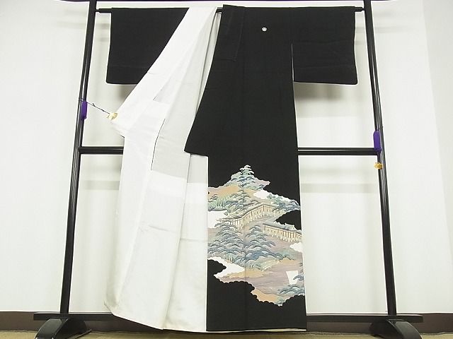 平和屋着物■豪華黒留袖 風景松文 金彩 着丈158cm 裄丈62.5cm 正絹 逸品 B-ey2442