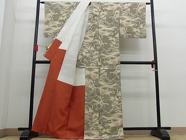 平和屋着物■上質な紬 流水風景文 逸品 n-fn0254
