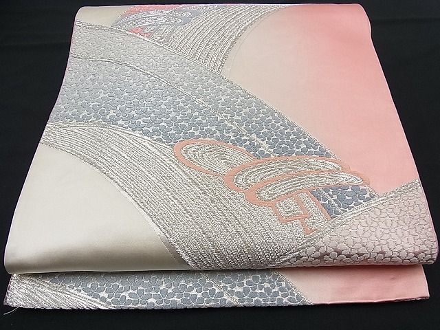 平和屋着物■六通柄袋帯 唐織 束ね熨斗舞花文 銀糸 逸品 n-fn0384