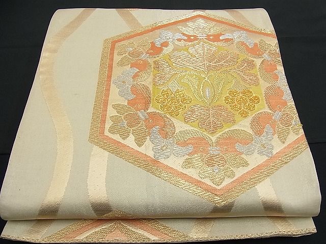 平和屋着物■六通柄袋帯 亀甲葡萄蔦の葉文 金銀糸 逸品 n-fn0506