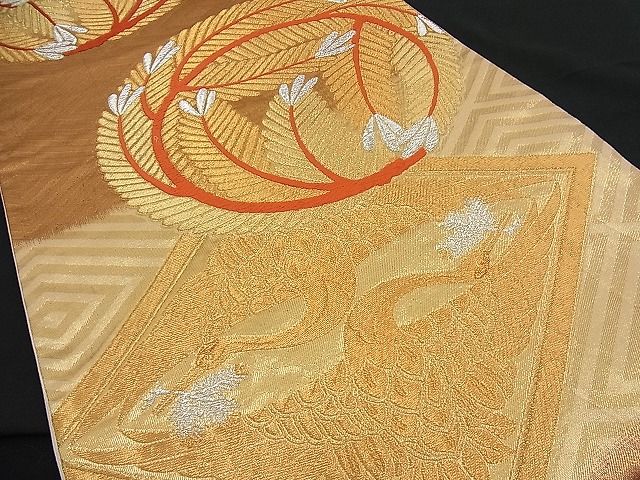 平和屋着物■六通柄袋帯 唐織 向かい鶴松吉祥文 金銀糸 逸品 n-fn0525