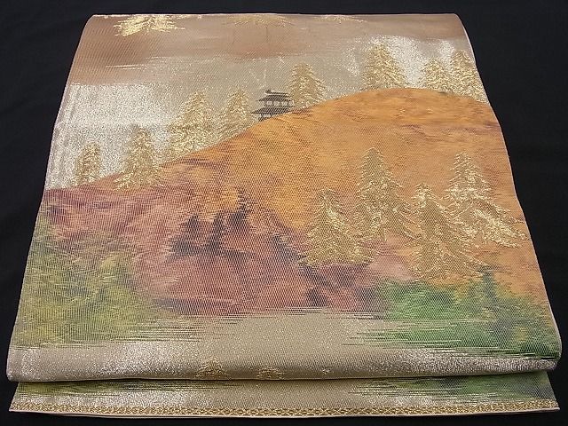 平和屋着物■六通柄袋帯 樹林風景文 金糸 逸品 n-fn0723