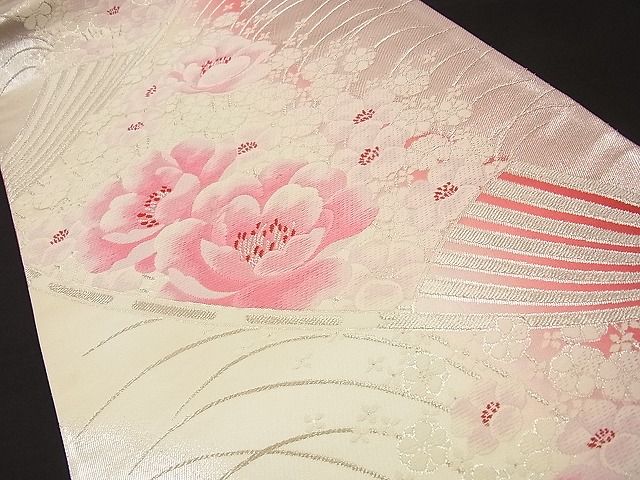 平和屋着物■六通柄袋帯 唐織 扇面花文 銀糸 逸品 n-fn0884