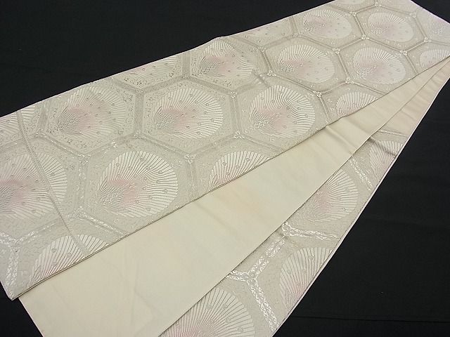 平和屋着物■六通柄袋帯 唐織 亀甲孔雀文 銀糸 逸品 n-fw0948