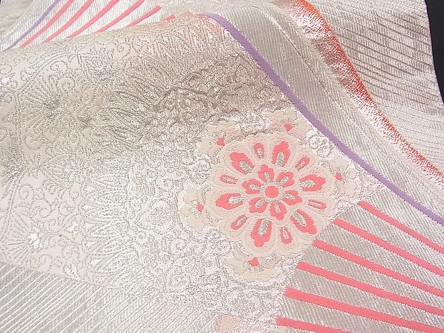 平和屋着物■六通柄袋帯 唐織 扇面吉祥花文 銀糸 逸品 n-fw1453