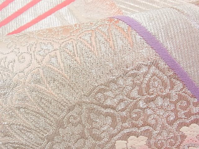 平和屋着物■六通柄袋帯 唐織 扇面吉祥花文 銀糸 逸品 n-fw1453