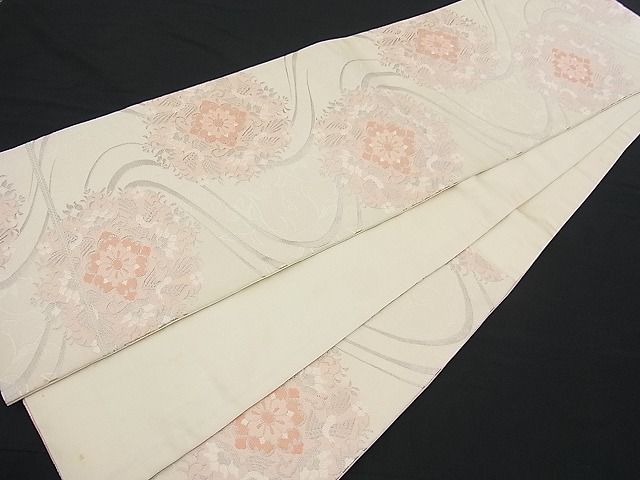 平和屋着物■六通柄袋帯 流水花鳥文 銀糸 逸品 n-fw1661