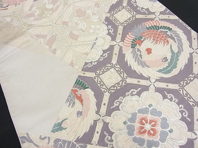 平和屋着物■六通柄袋帯 唐織 切嵌鳳凰草花文 銀糸 逸品 n-fw1664