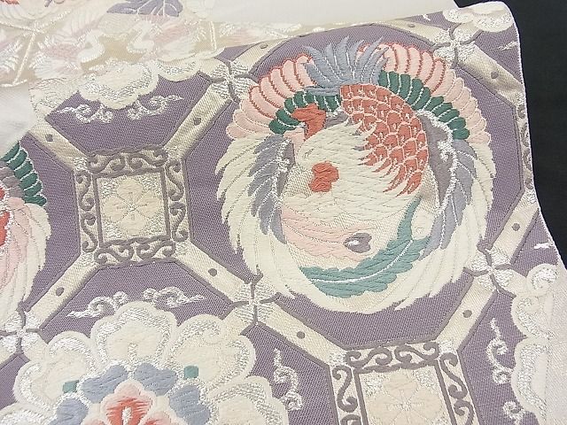 平和屋着物■六通柄袋帯 唐織 切嵌鳳凰草花文 銀糸 逸品 n-fw1664