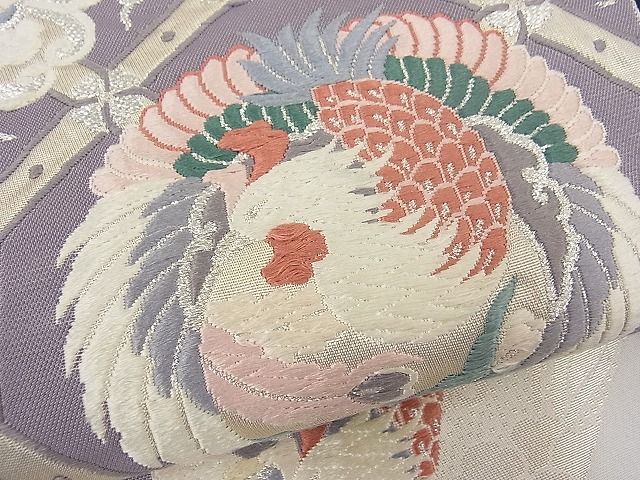平和屋着物■六通柄袋帯 唐織 切嵌鳳凰草花文 銀糸 逸品 n-fw1664