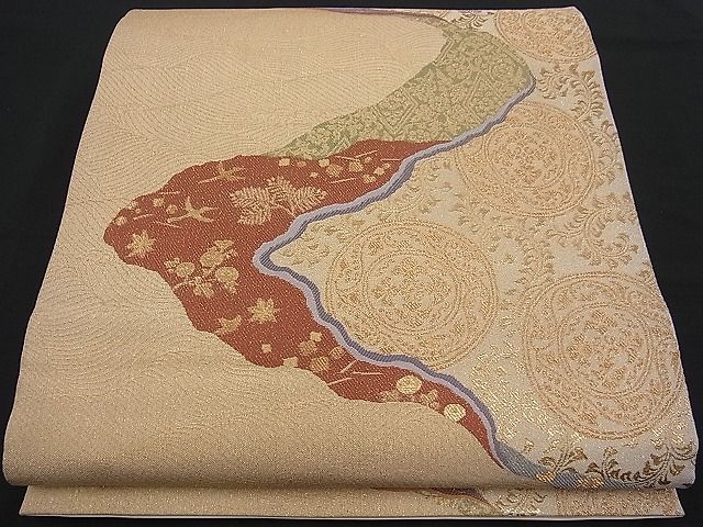 平和屋着物■六通柄袋帯 道長唐草丸文 金糸 逸品 n-fw1667